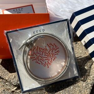 KEEP Collective Double Leather Band Bracelet Cool Gray and Champagne NEW